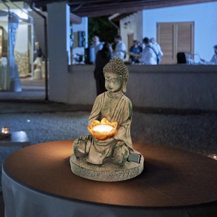  Grundig napelemes Buddha szobor LED lámpa, 27 cm akciós termékkép 1