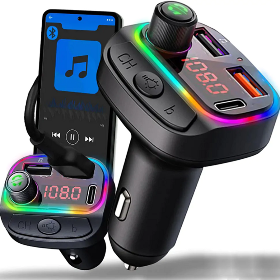  iOS és Android kompatibilis FM transmitter és kihangosító, MP3, SD, töltőfunkcióval, 2x USB, USB-c 3.1A 12/ 24V akciós termékkép 1